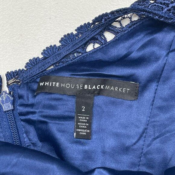 White House Black Market Dress 2 Navy Blue Lace Sheath Sleevless Satin Lined - Picture 10 of 16